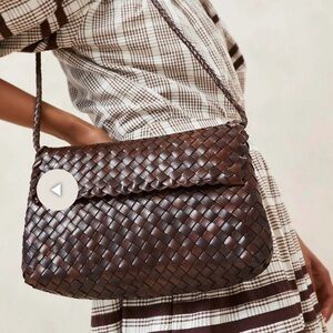 Loeffler Randall Mabel Woven Shoulder Bag Chocolate Brown
